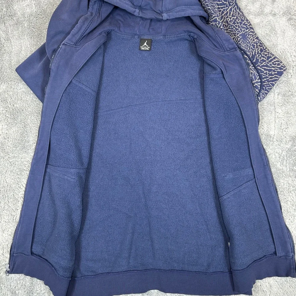 Jordan Mens Elephant Print Full Zip Hoodie Navy Blue Jumpman Fleece Medium